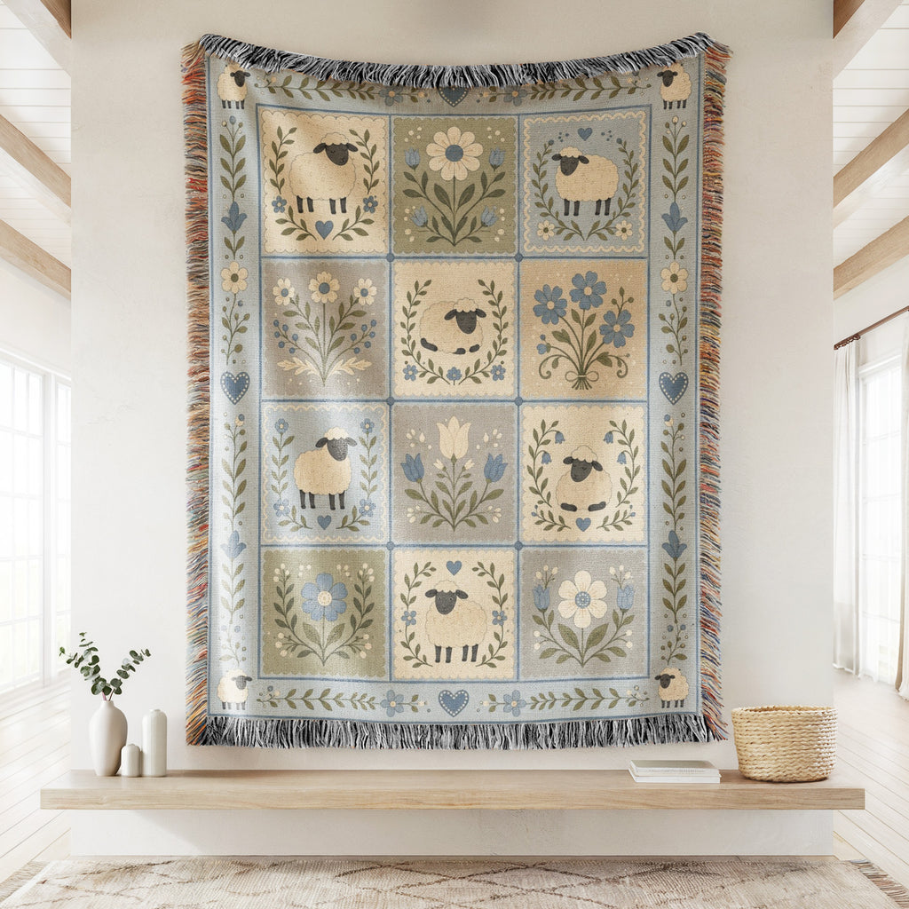 Blue Meadow Lambs Patchwork Blanket