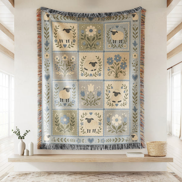 Blue Meadow Lambs Patchwork Blanket