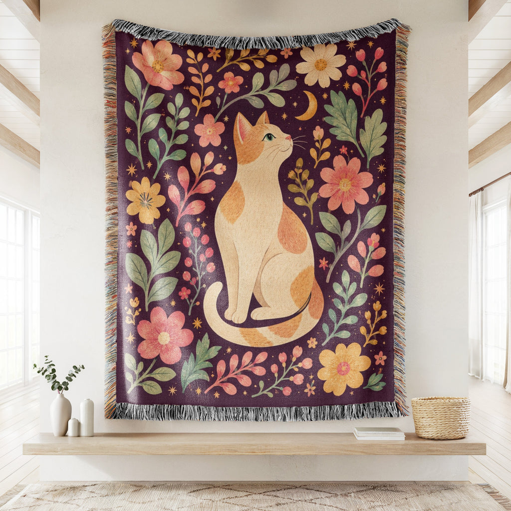 Moonlit Floral Cat Blanket