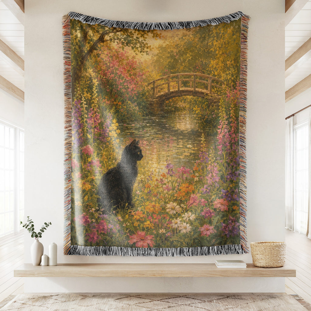 Wildflower Pond Black Cat Blanket