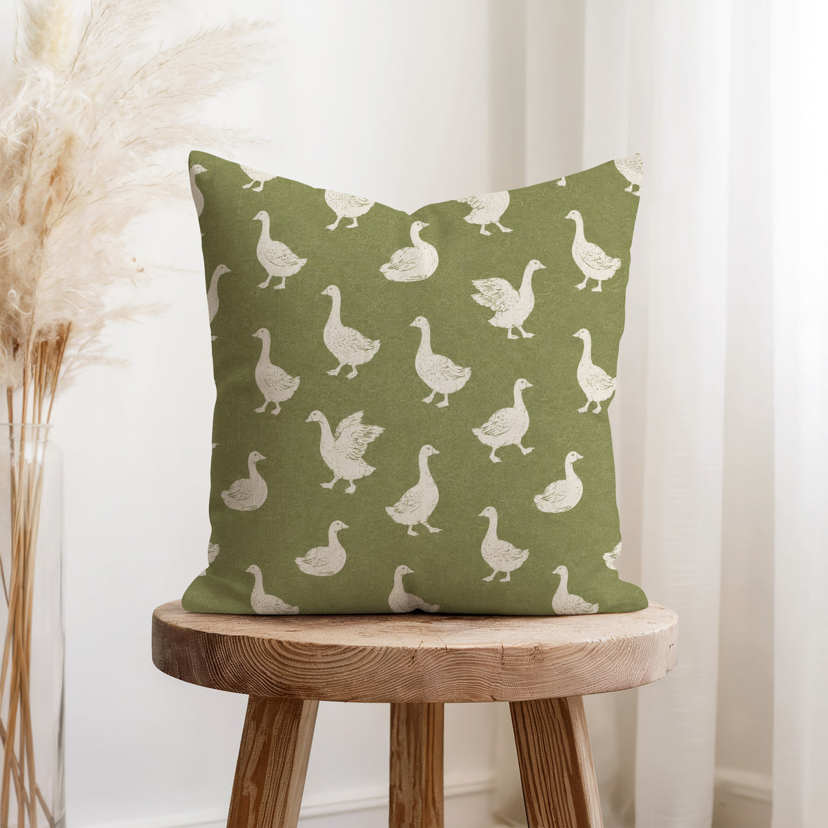 Country Geese – Sage Green Farmhouse Pillow