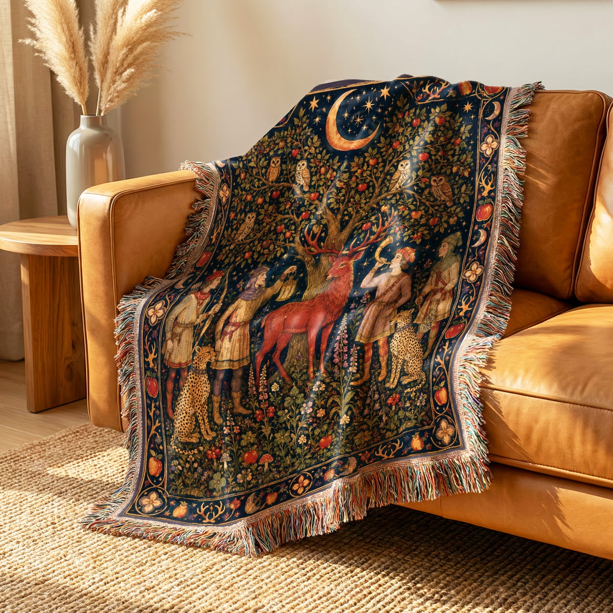 The Moonlit Stag Hunt Blanket