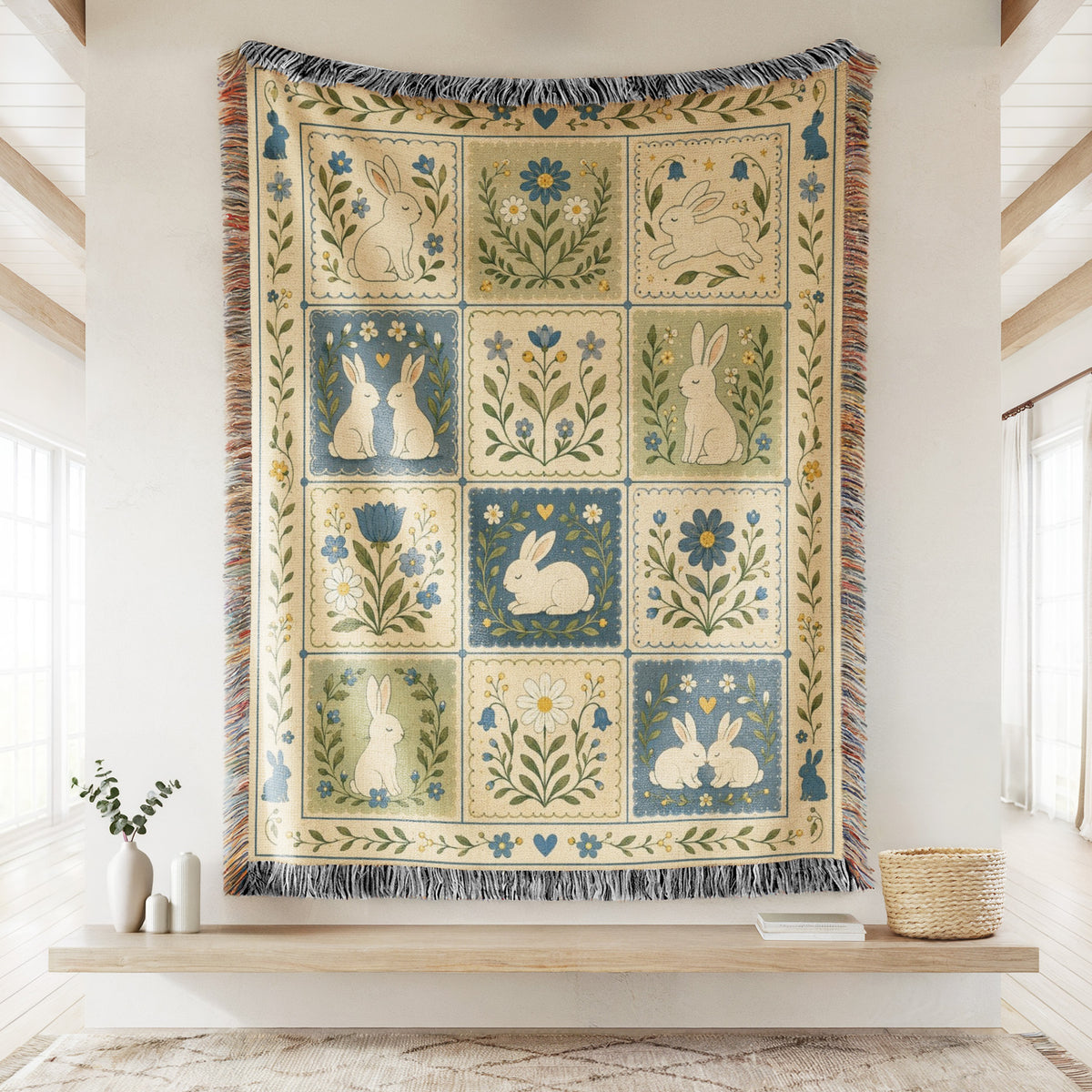 Bunnies of the Blue Meadow Blanket