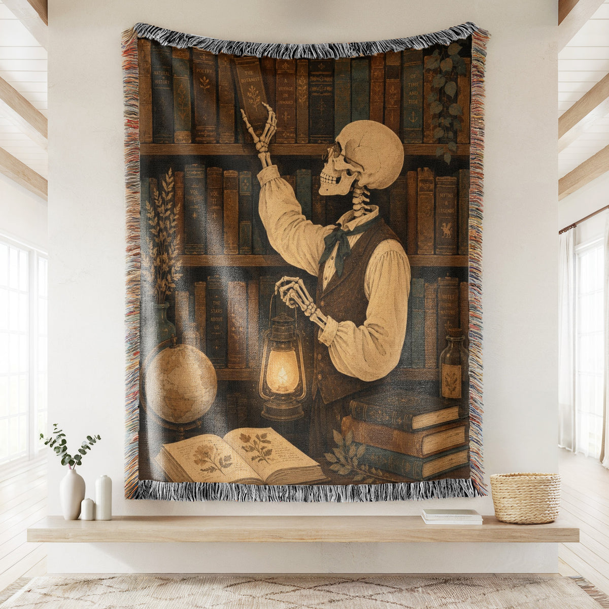 The Skeleton Librarian's Lantern Blanket