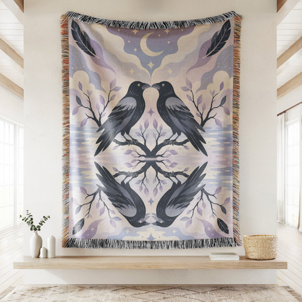 Moonlit Raven Reflection Blanket