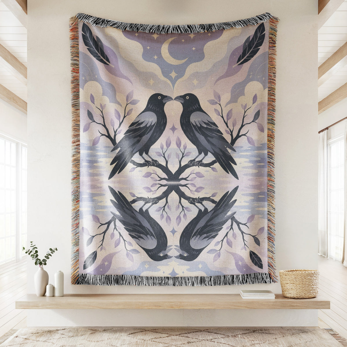 Moonlit Raven Reflection Blanket