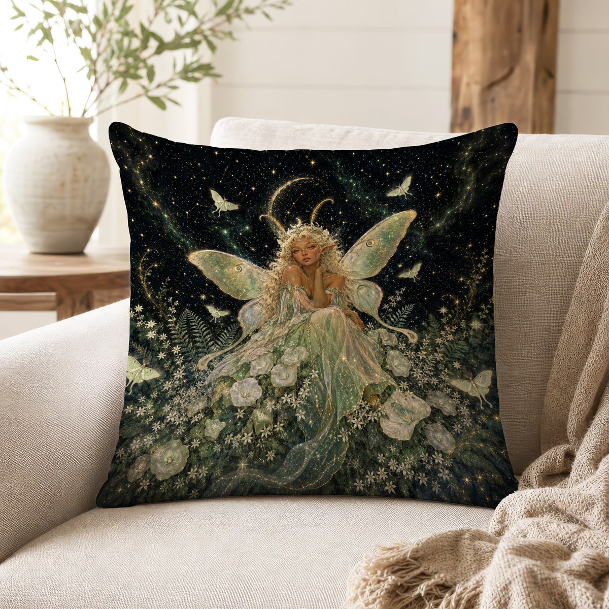 Moonflower Fairy – Ethereal Fantasy Pillow