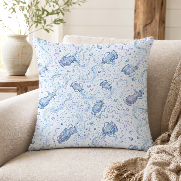 Aquarius Waters – Blue Zodiac Pattern Pillow