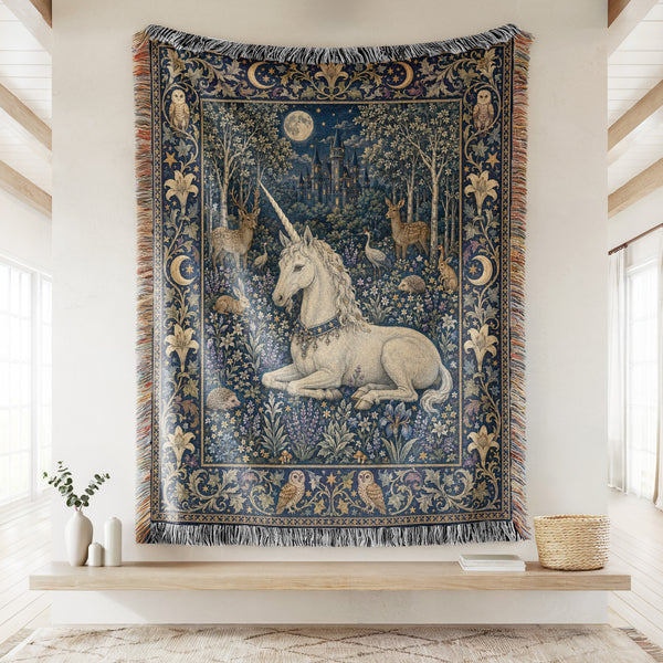 The Moonlit Unicorn Forest Blanket