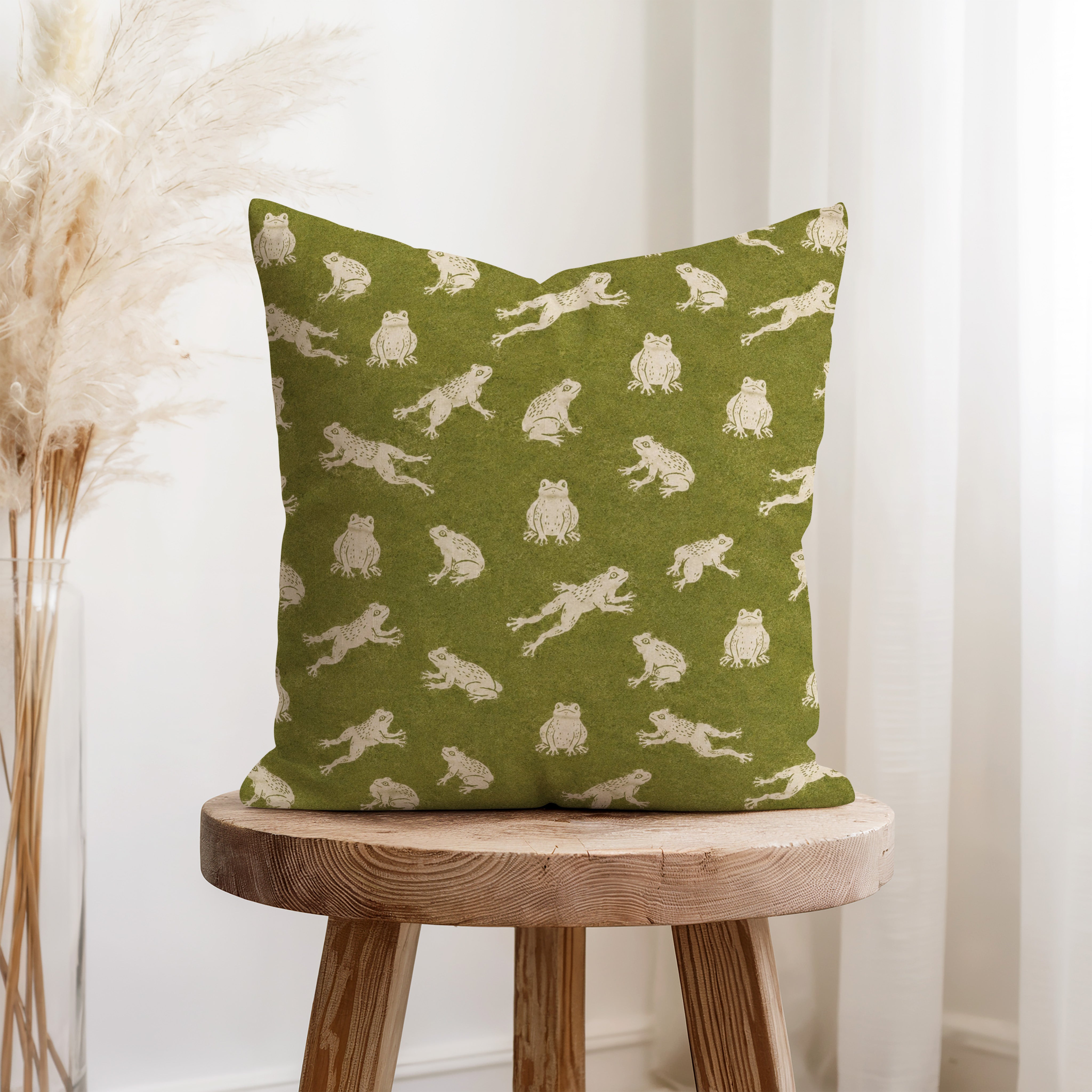 Pond Frogs – Moss Green Woodland Pillow Secondary image