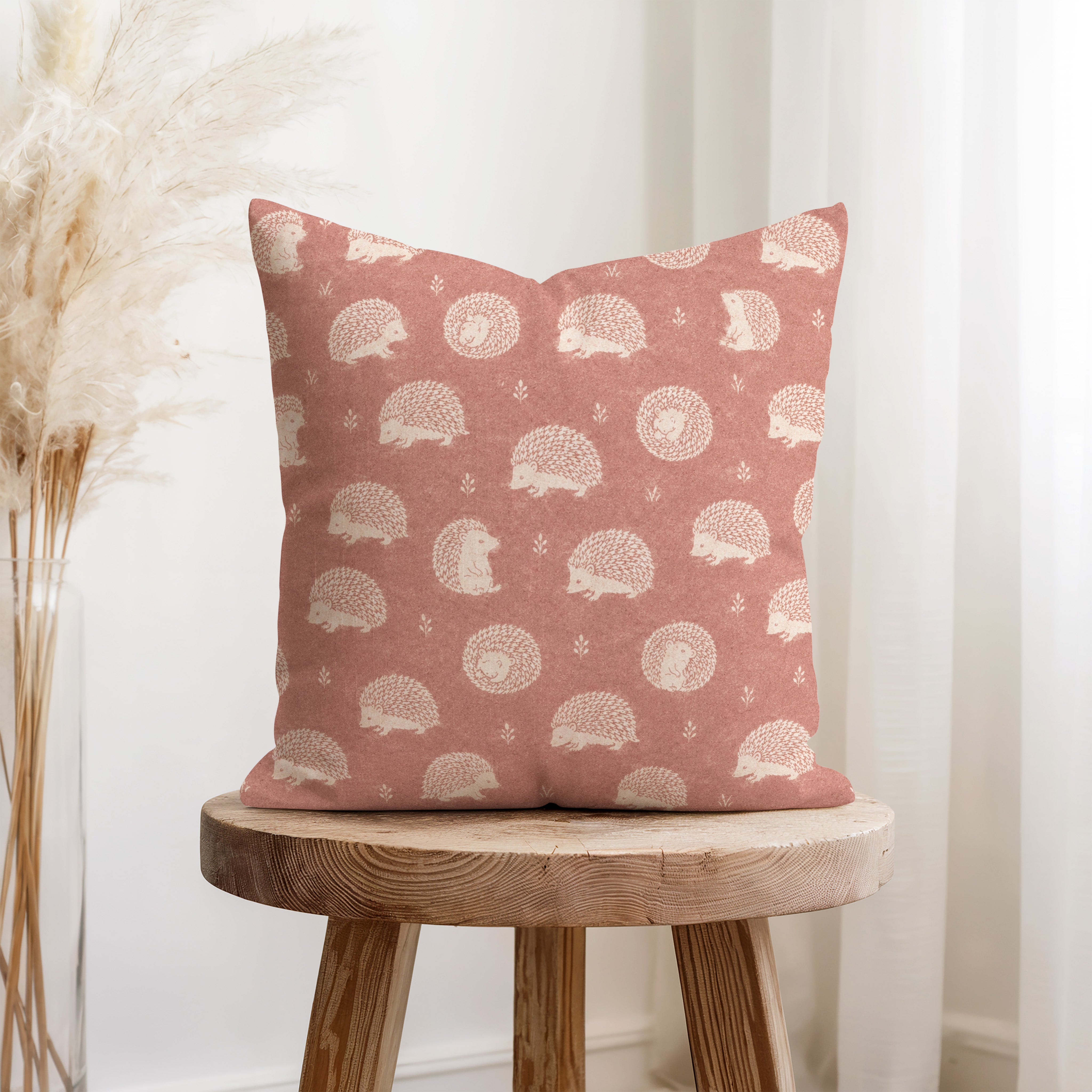 Hedgehog Meadow – Dusty Rose Woodland Pillow Secondary image