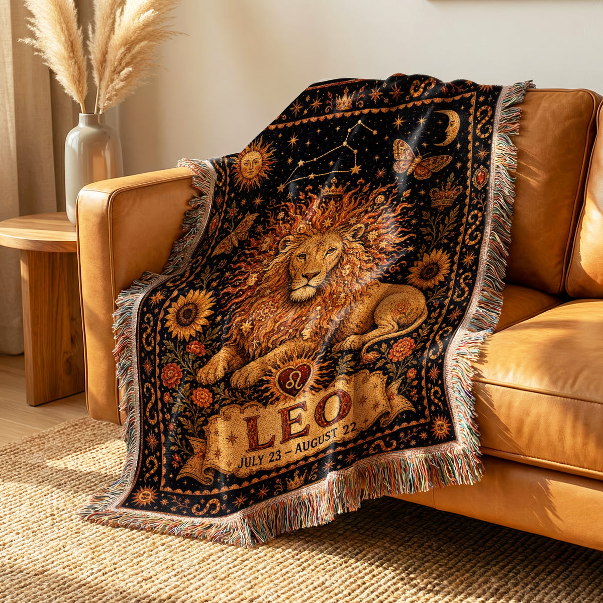 Leo Sun Crown Lion Zodiac Blanket