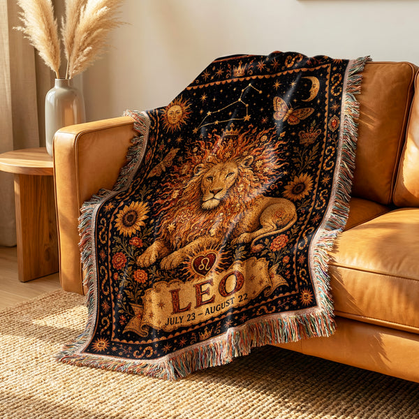 Leo Sun Crown Lion Zodiac Blanket