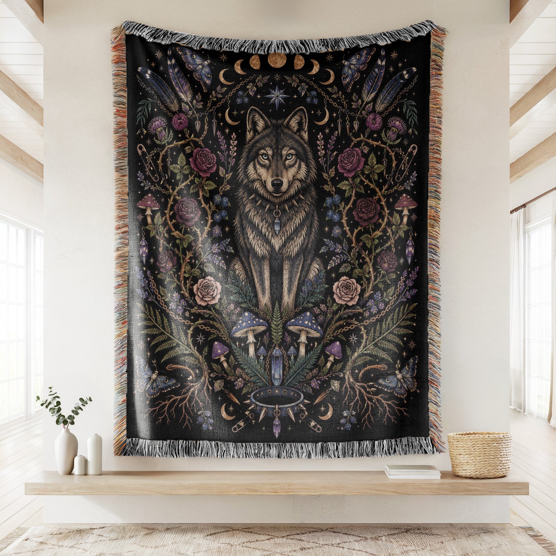 Moon Phase Wolf Blanket Secondary image