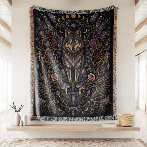 Moon Phase Wolf Blanket