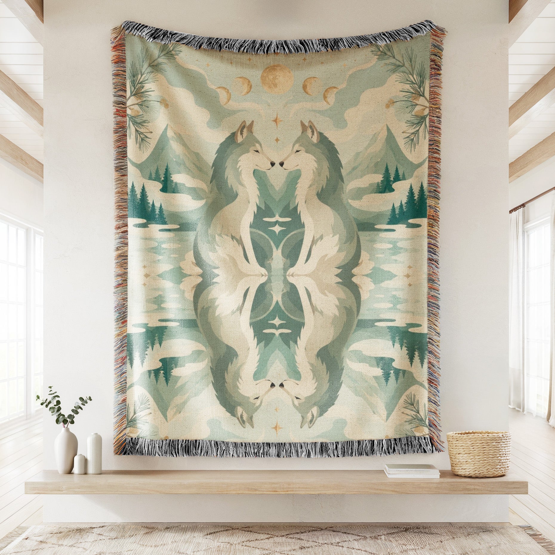 Moonlit Wolf Reflection Blanket Secondary image