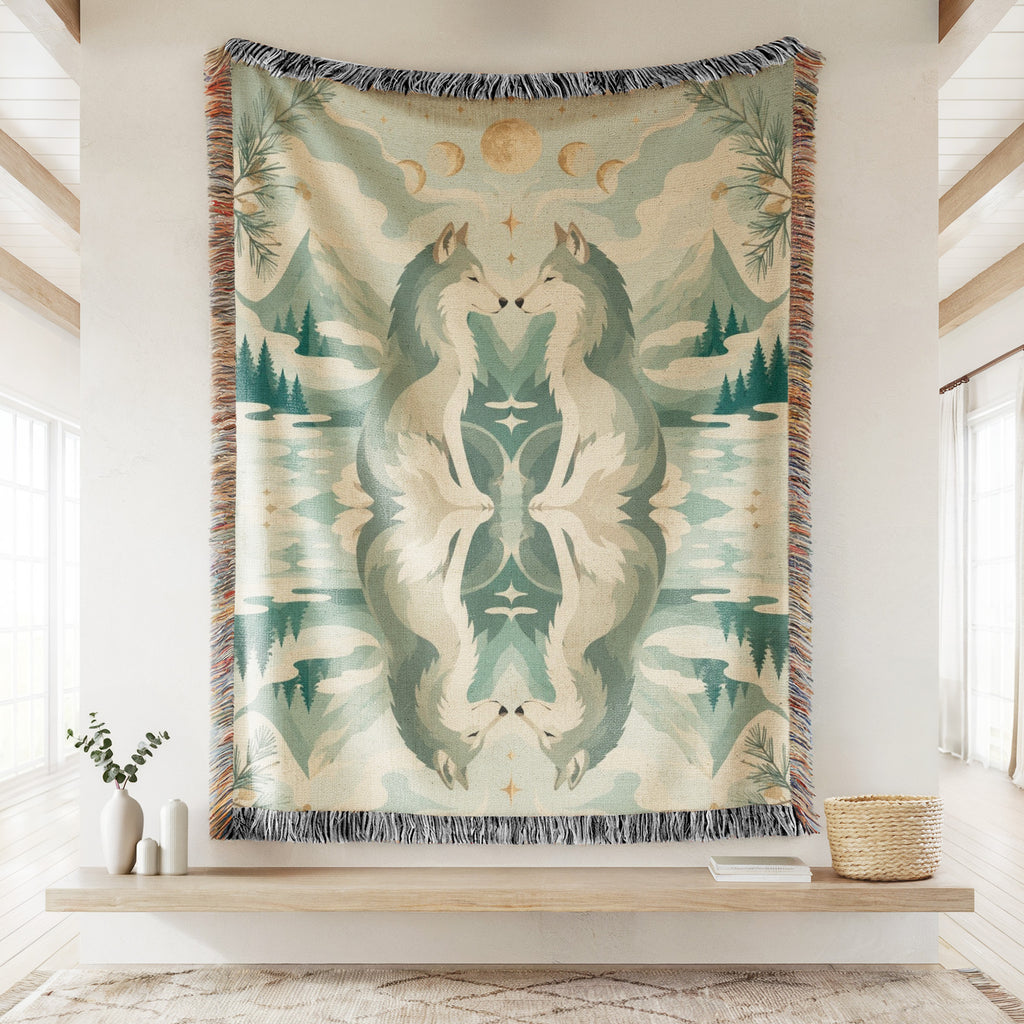 Moonlit Wolf Reflection Blanket