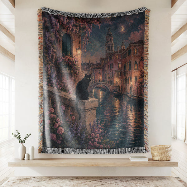 Moonlit Venice Black Cat Blanket