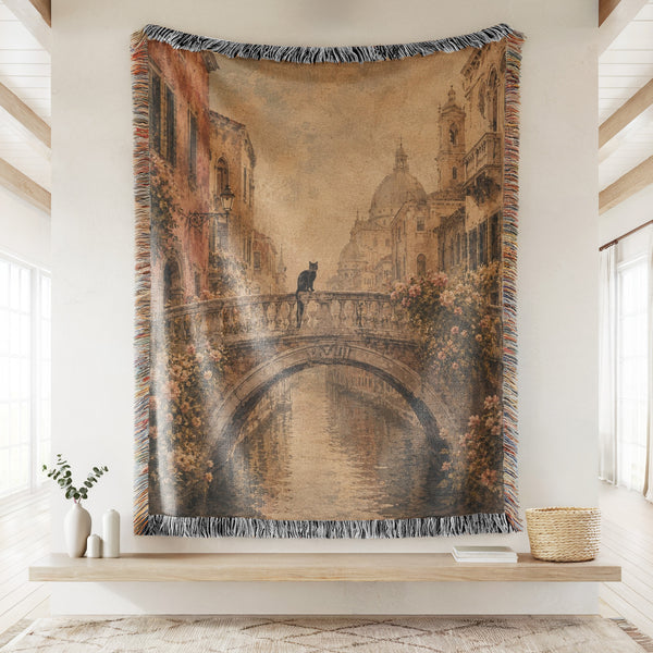 Vintage Venice Black Cat Blanket