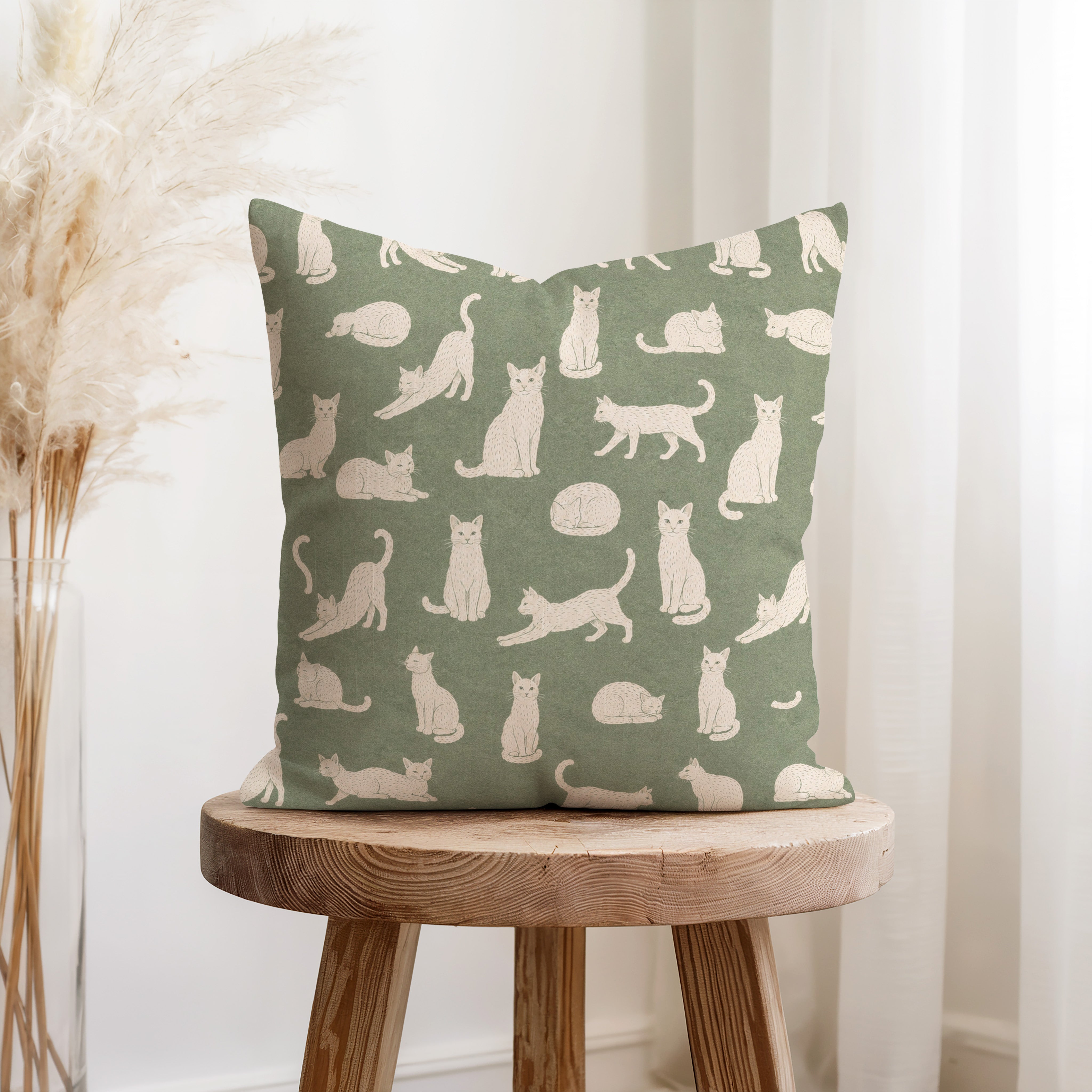 Little Cats – Sage Green Cat Pillow Secondary image