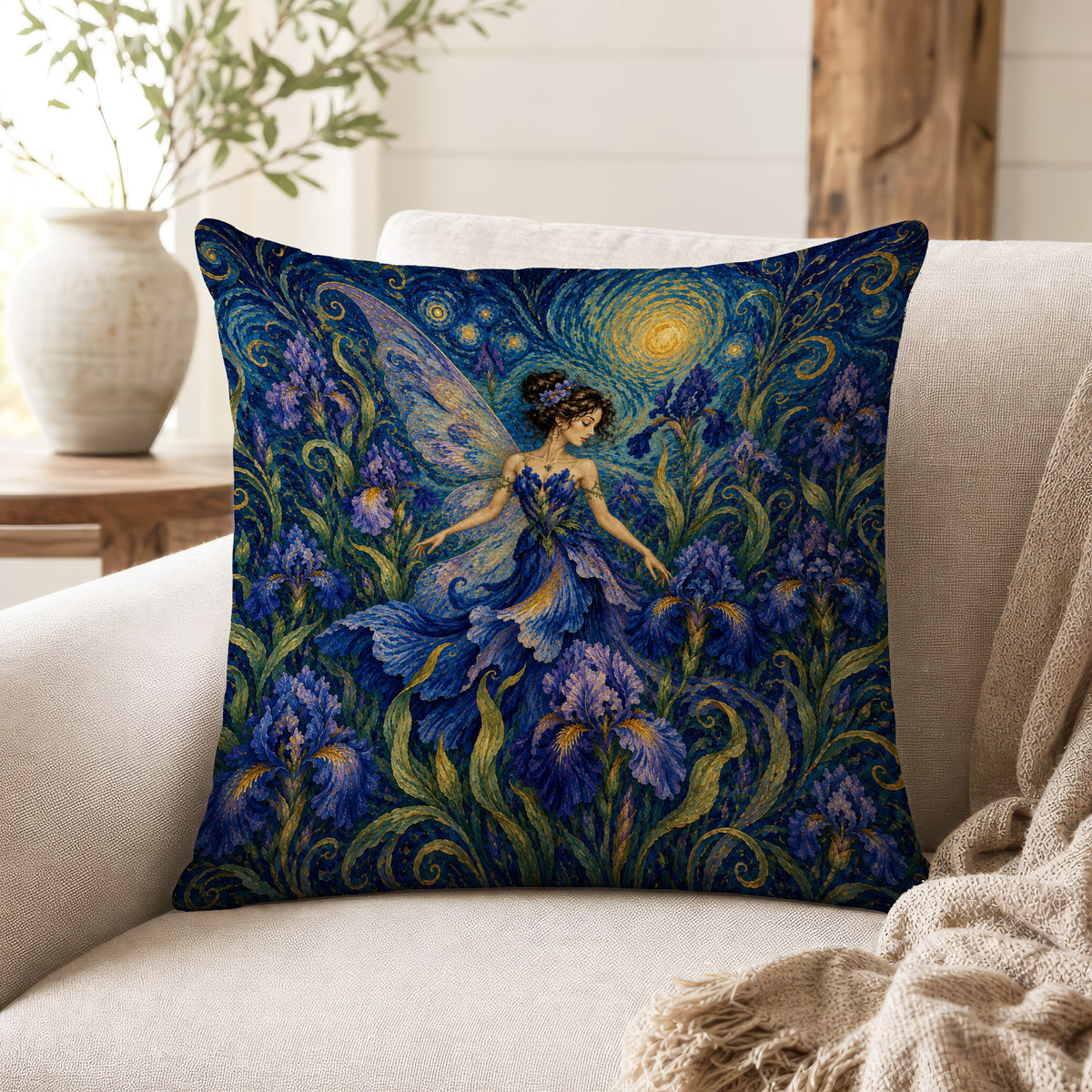 The Iris Fairy – Starry Art Nouveau Pillow
