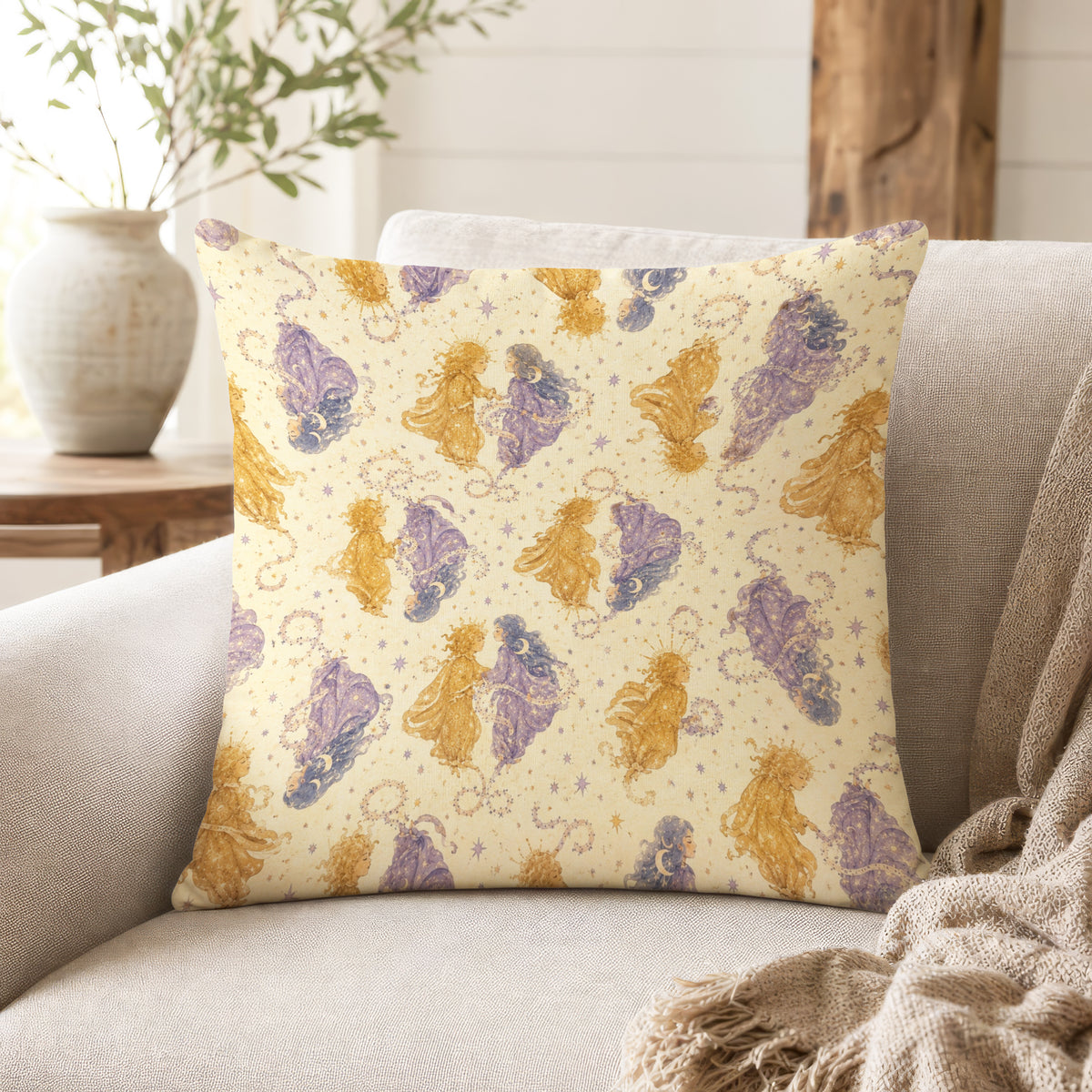 Gemini Star Twins – Vintage Zodiac Pattern Pillow