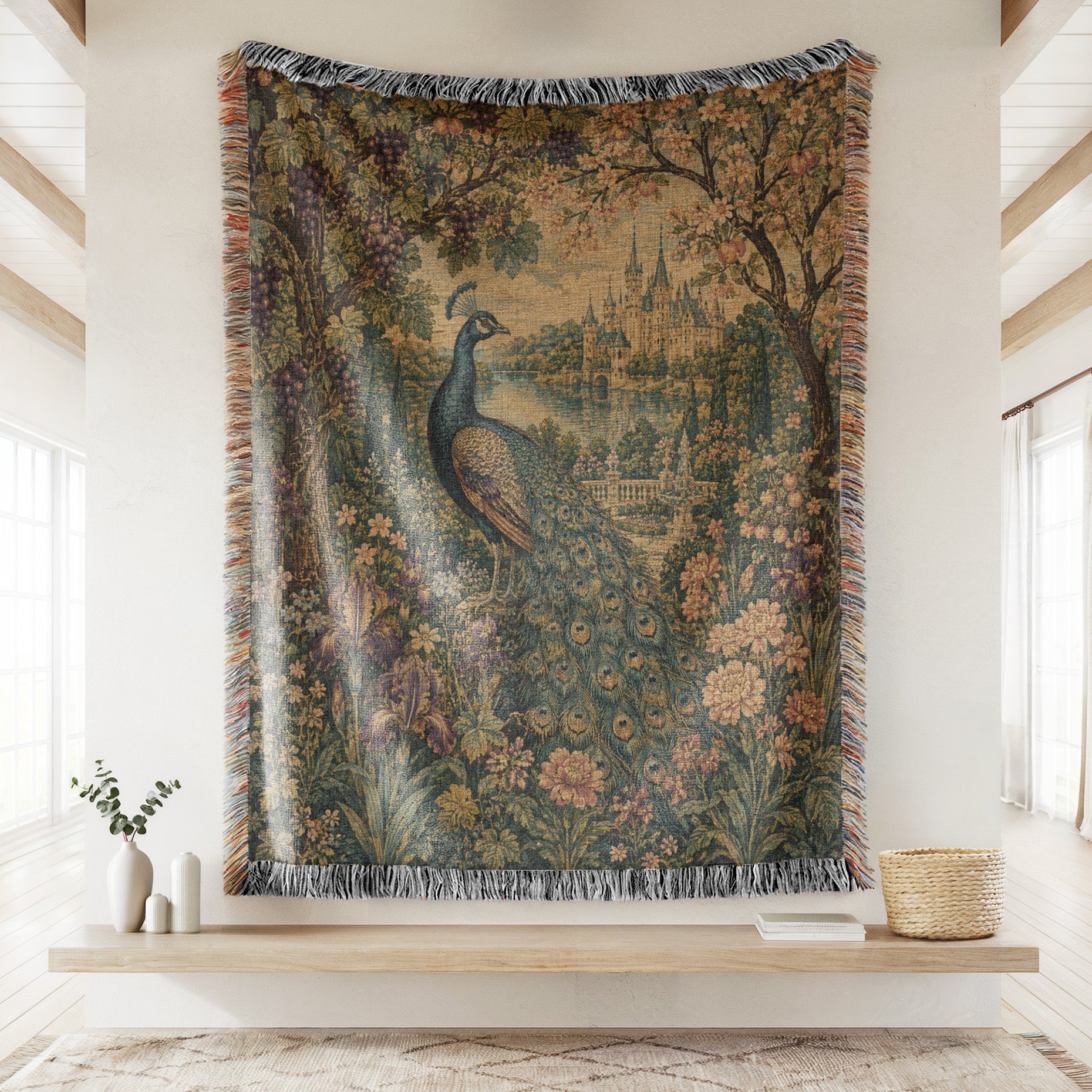 The Peacock of the Lakeside Castle Blanket Secondary image