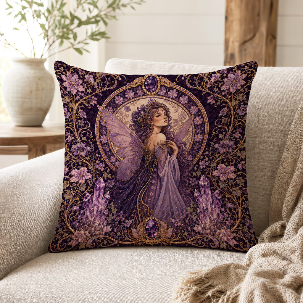 Amethyst Fairy – Art Nouveau Fantasy Pillow
