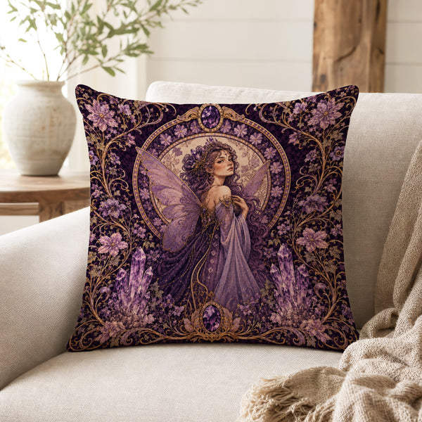 Amethyst Fairy – Art Nouveau Fantasy Pillow