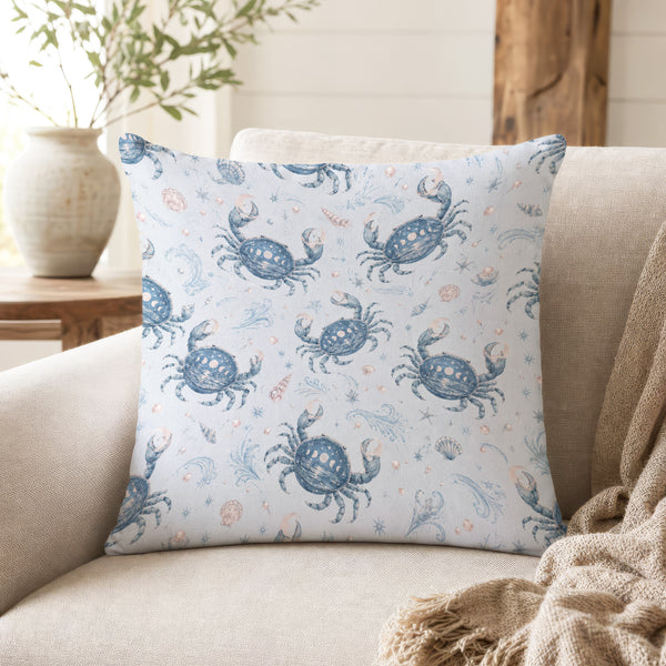 Cancer Moon Crabs – Blue Zodiac Pattern Pillow