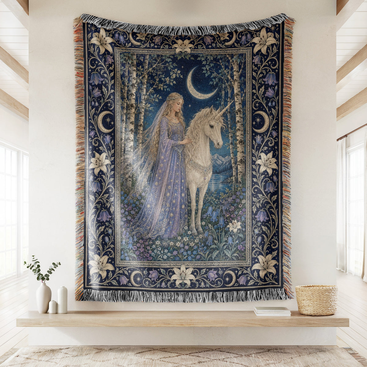 The Moonlit Unicorn Lady Blanket
