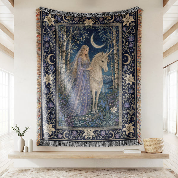 The Moonlit Unicorn Lady Blanket