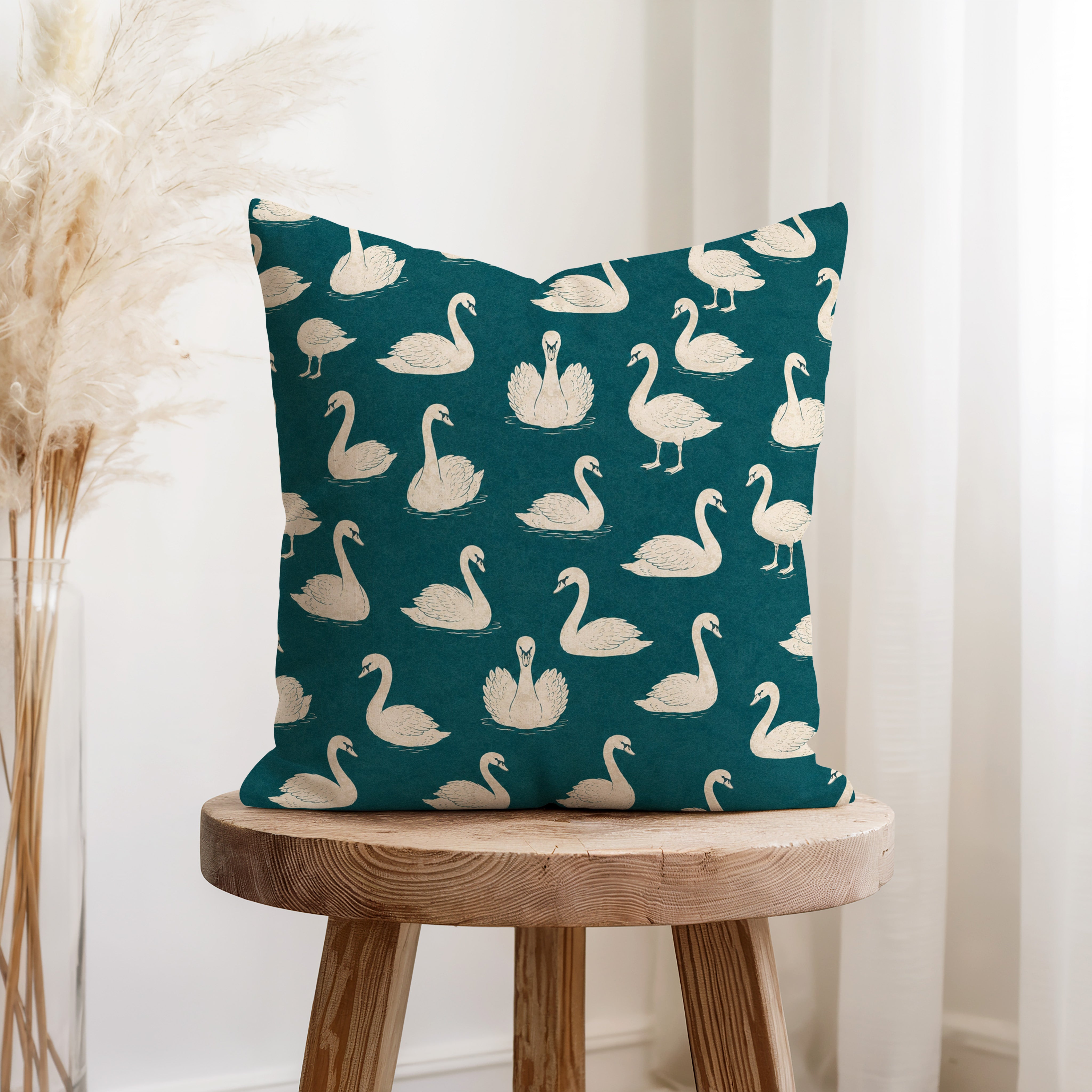 Teal Swan Lake – Elegant Swan Pillow Secondary image