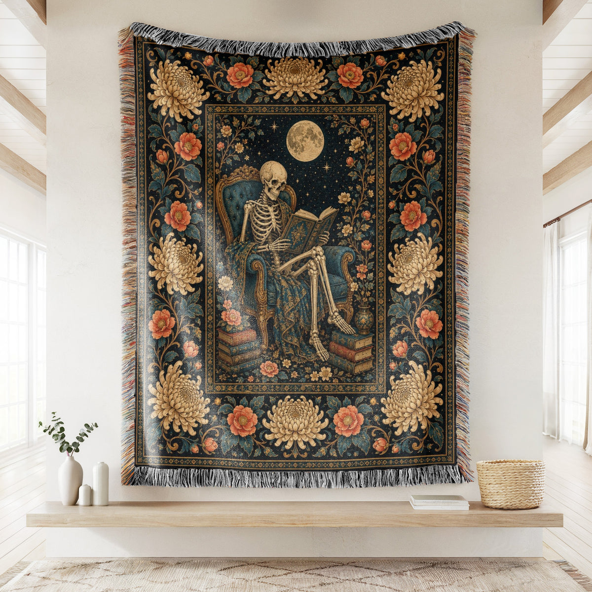 Golden Chrysanthemum Skeleton Reader Blanket