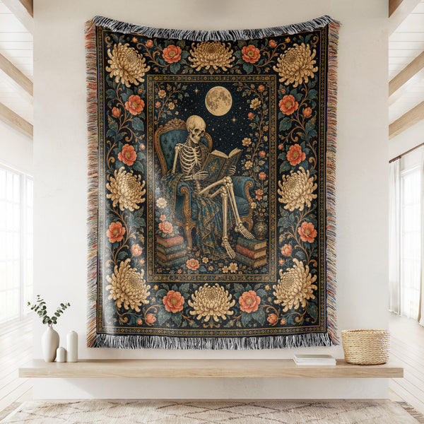 Golden Chrysanthemum Skeleton Reader Blanket
