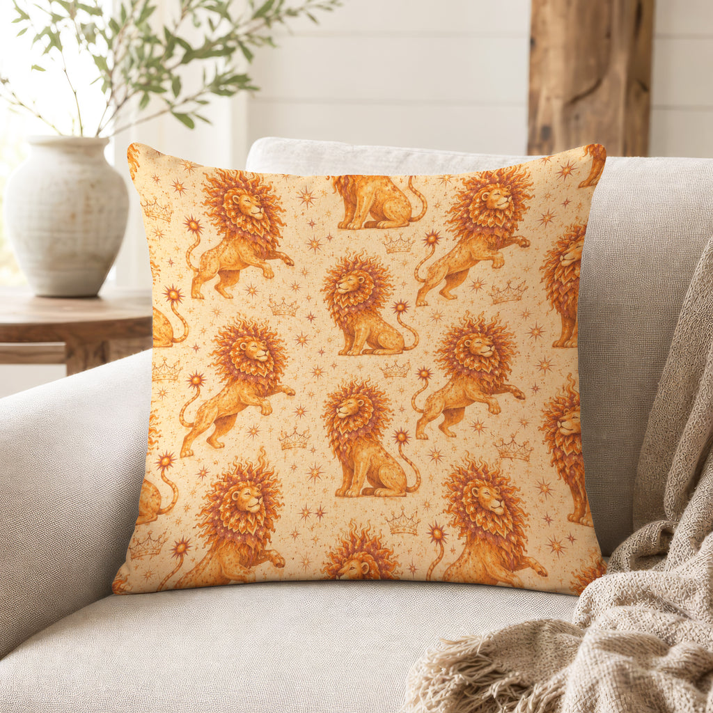 Leo Sun Lions – Golden Zodiac Pattern Pillow
