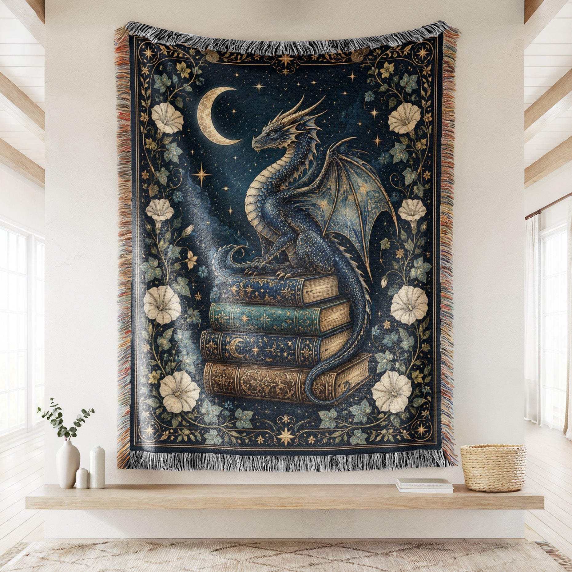 Crescent Moon Blue Dragon Blanket Secondary image