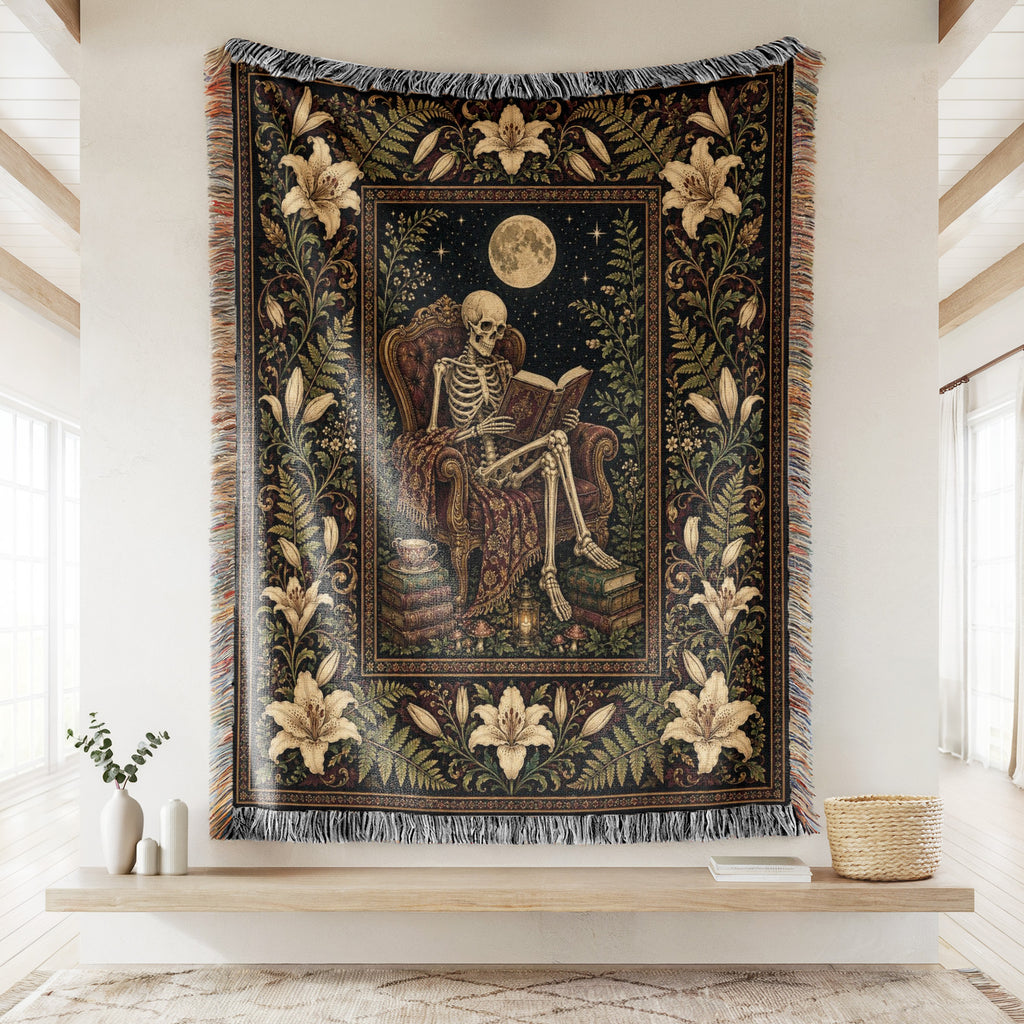 Moonlit Lily Skeleton Reader Blanket