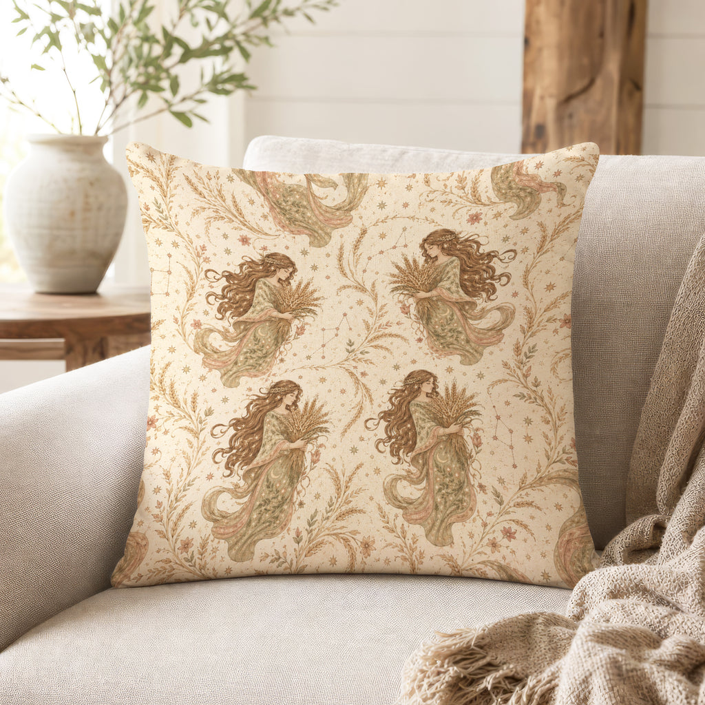 Virgo Harvest Maidens – Vintage Zodiac Pattern Pillow