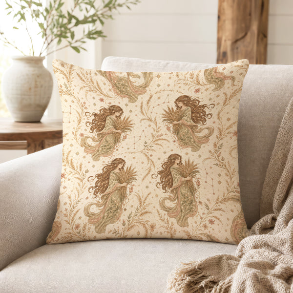 Virgo Harvest Maidens – Vintage Zodiac Pattern Pillow