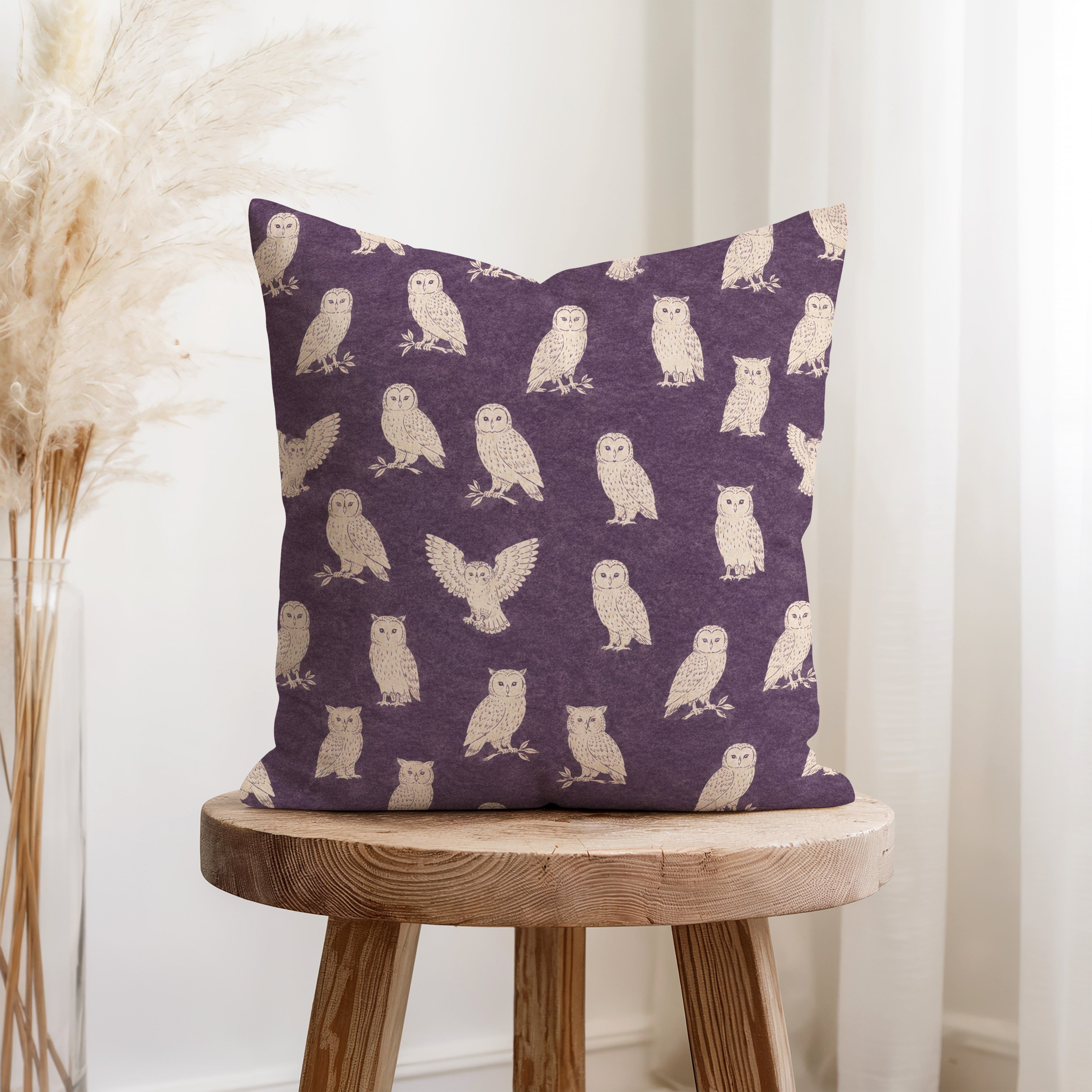 Twilight Owls – Purple Woodland Pillow Secondary image