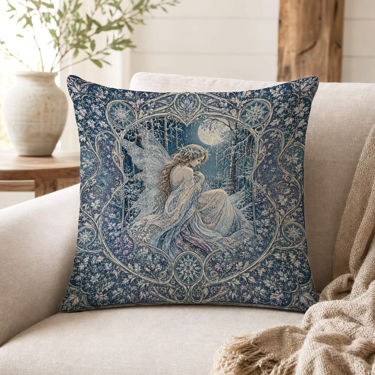 Winter Moon Fairy – Art Nouveau Pillow
