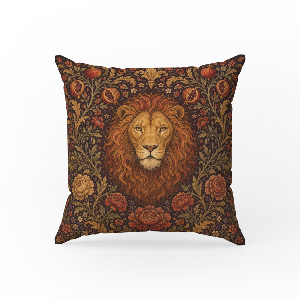 The Lion of Pomegranates – Medieval Floral Pillow Main image
