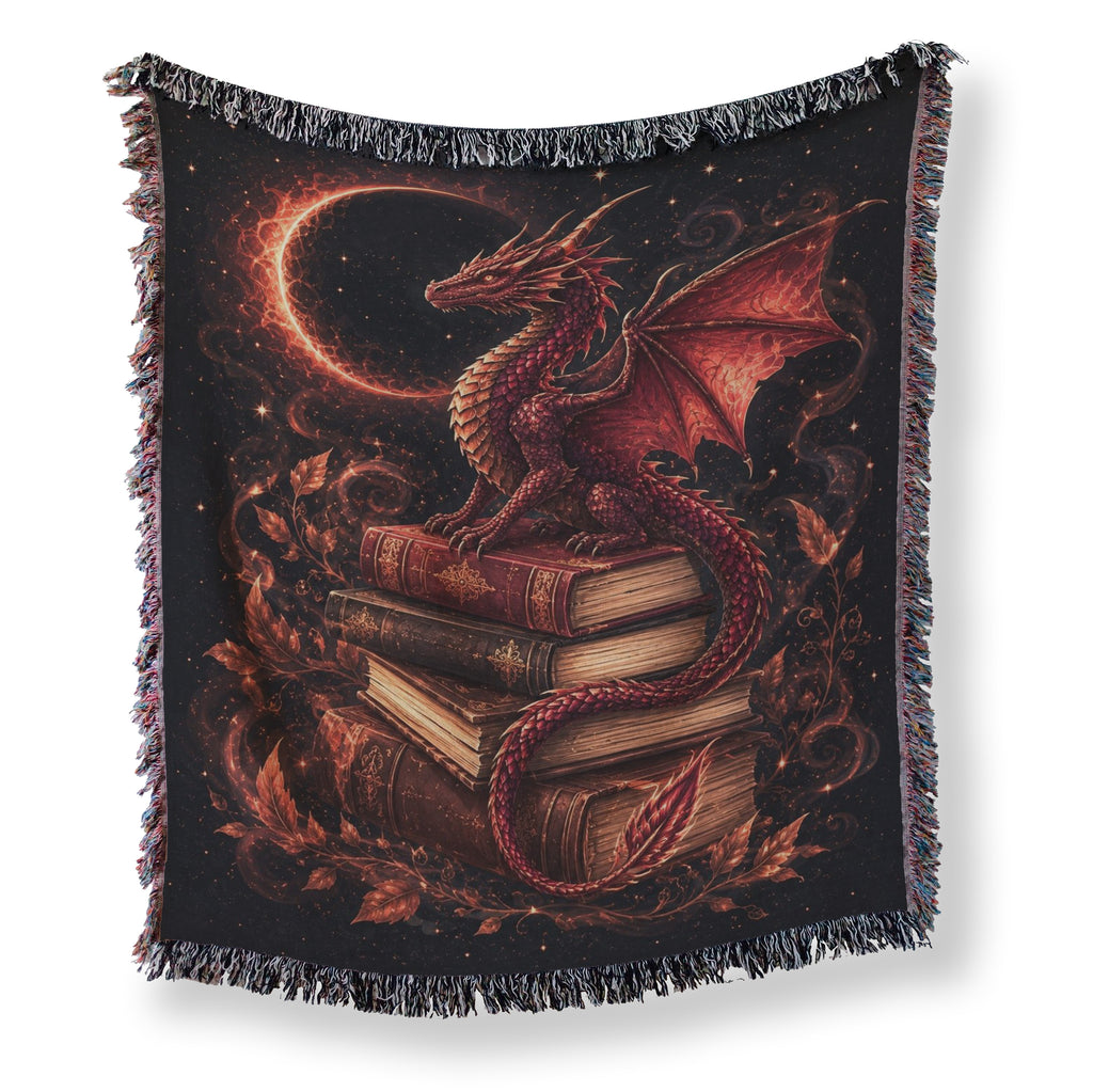 Crimson Eclipse Dragon & Books Blanket