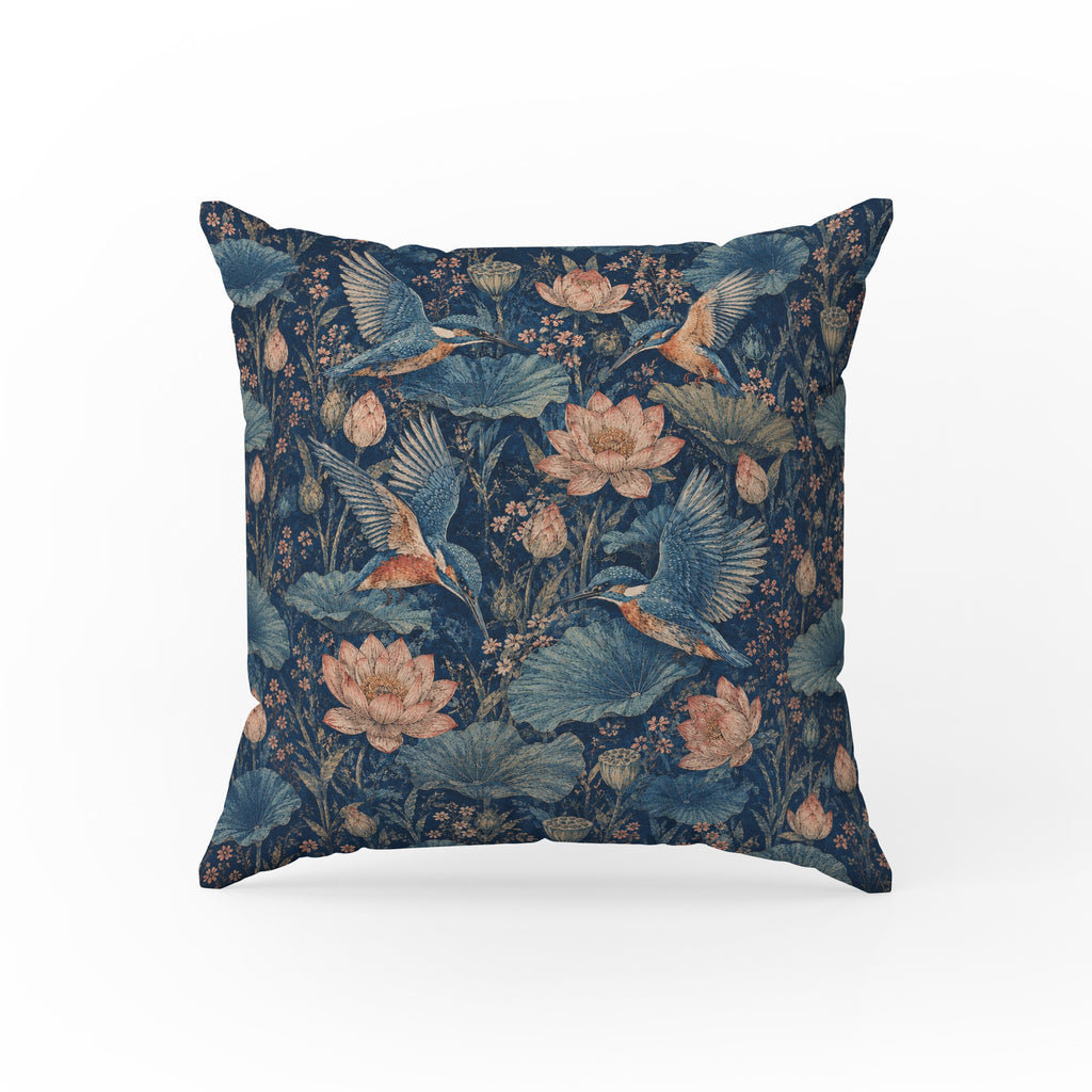 Kingfishers & Lotus – Midnight Pond Pillow