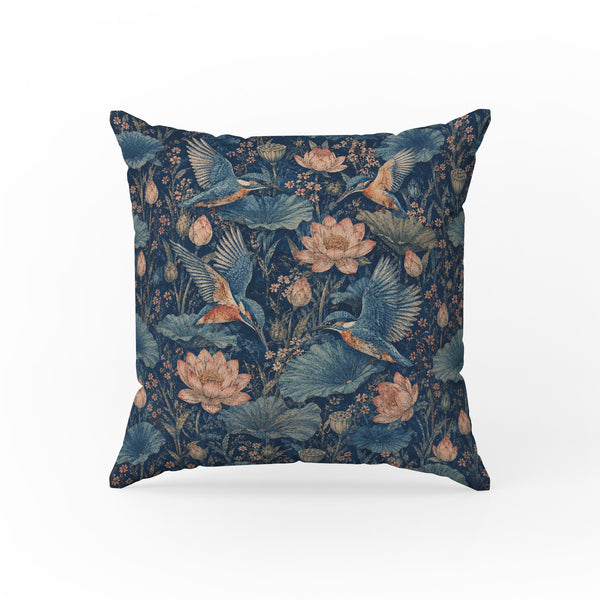 Kingfishers & Lotus – Midnight Pond Pillow