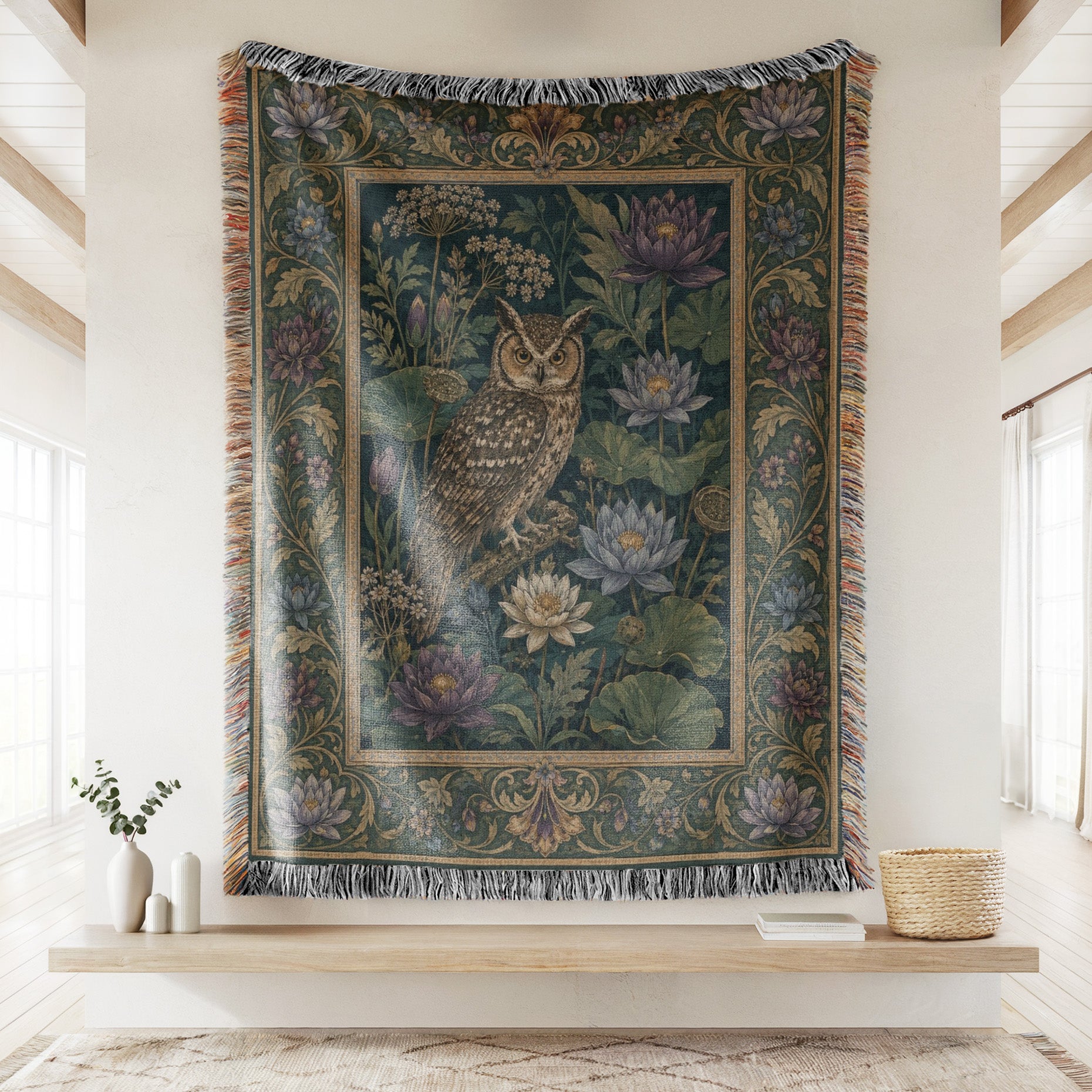 Water Lily Owl Tapestry Blanket Secondary image