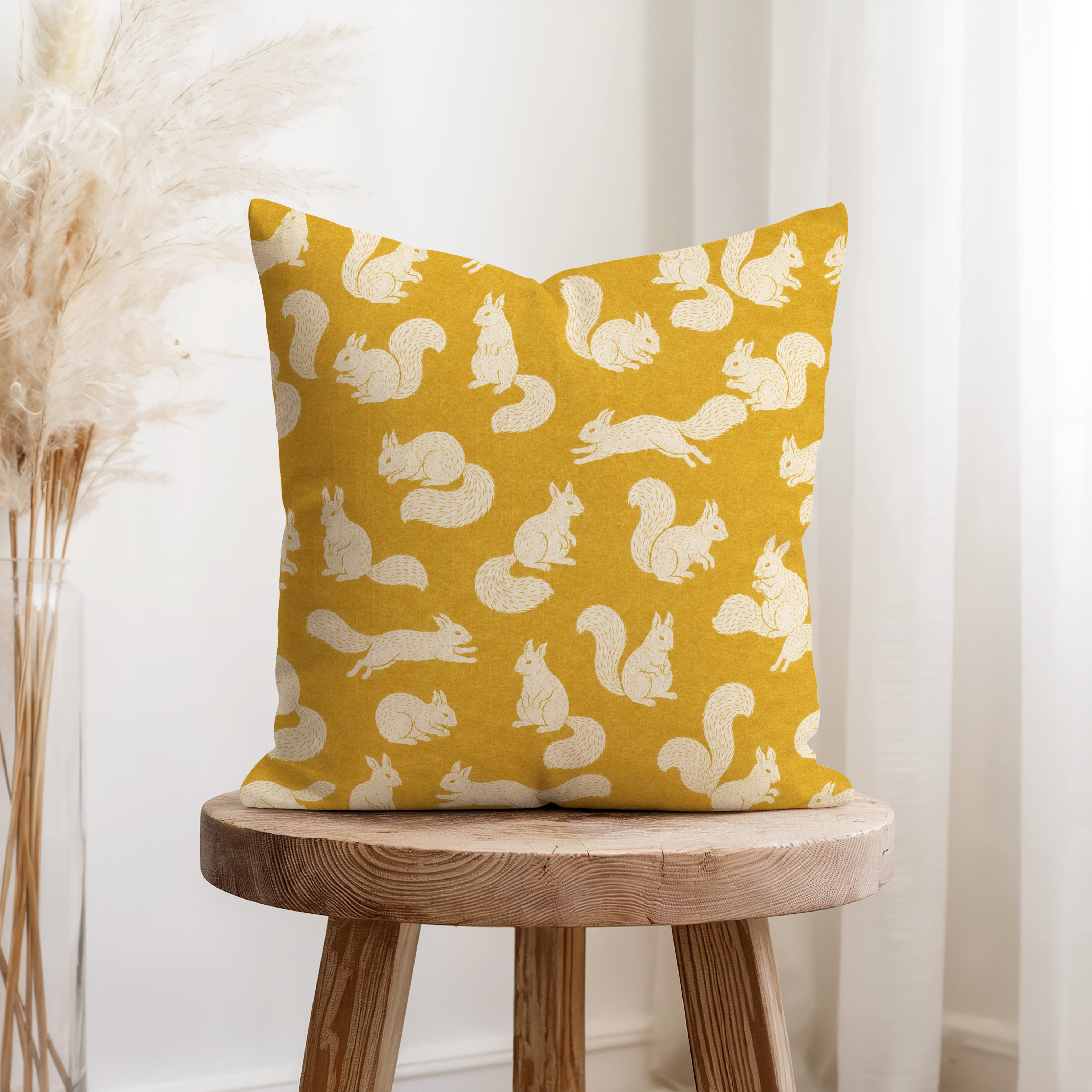 Golden Squirrels – Mustard Woodland Pillow Secondary image