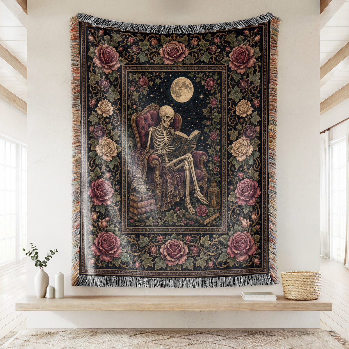 Moonlit Rose Skeleton Reader Blanket
