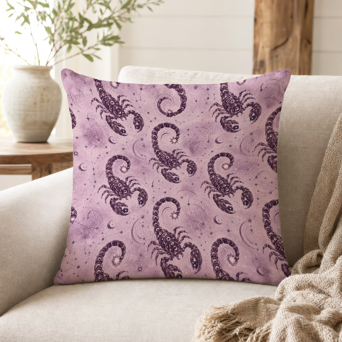 Scorpio Moon – Mauve Zodiac Pattern Pillow